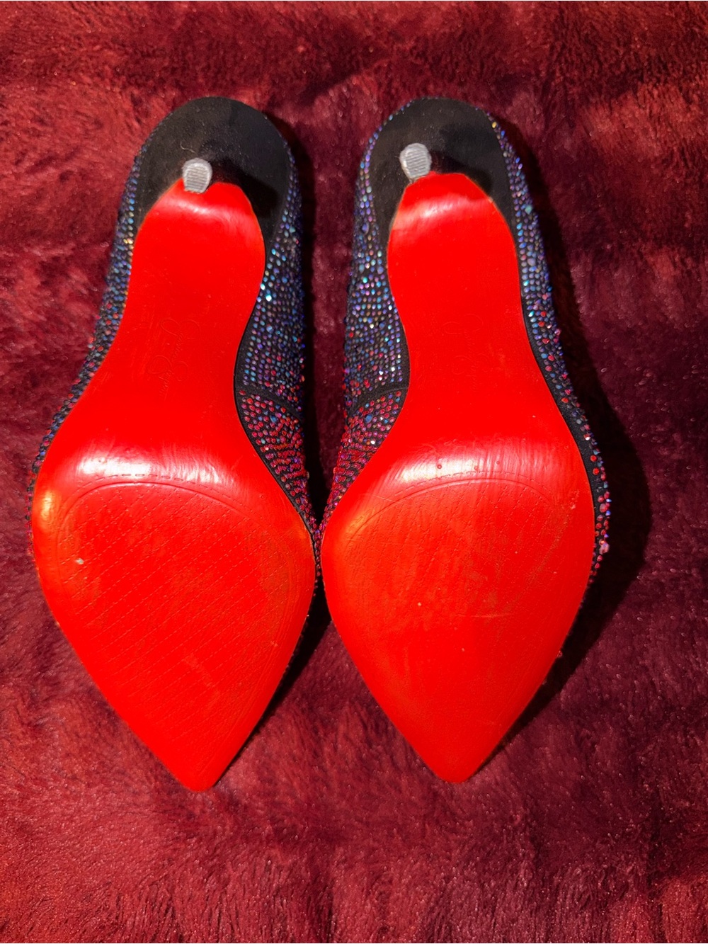 Jessica Simpson Red/Pink and Blue with Red Bottoms, Embellished Stiletto Heels - Picture 5 of 11